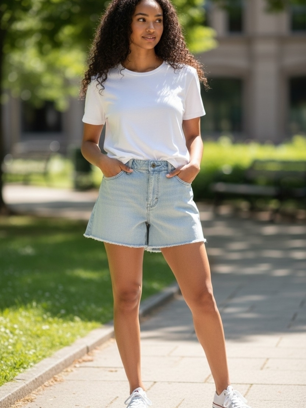 Prana Light Blue High-Rise Denim Shorts with Frayed Hem